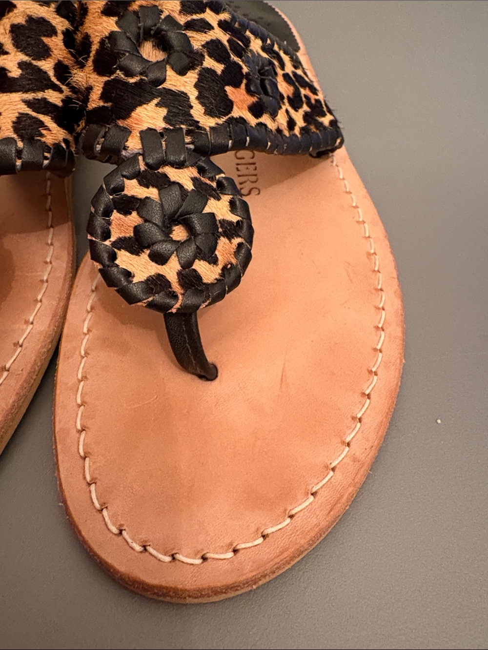 Jack Rogers Leopard-Print Thong Sandals in Tan and Black - Picture 4 of 12